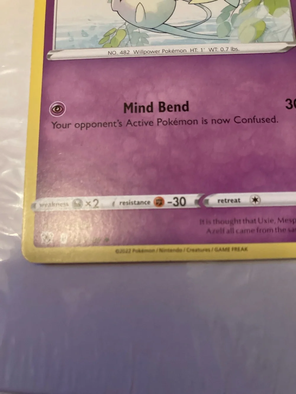 Pokemon Azelf Psychic Trading Card - Yellow Border, Purple Artwork